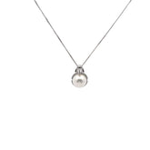 14k White Gold .20ct F VS2 Round Diamond and Fresh Water Pearl 11mm Necklace